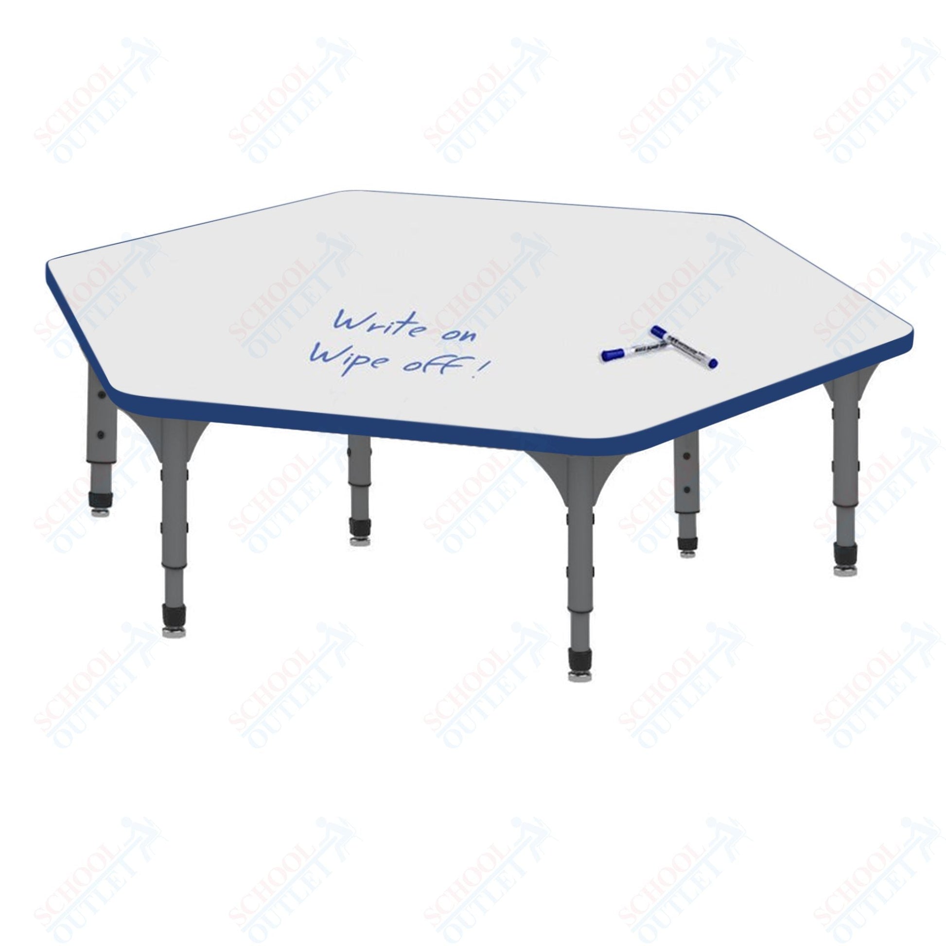 Marco Hexagon Floor Table w/ Dry Erase Top 54.5" x 48" Adj Height 12" - 15" (38 - 2254 - DC) - SchoolOutlet
