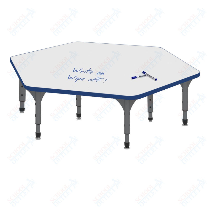 Marco Hexagon Floor Table w/ Dry Erase Top 54.5" x 48" Adj Height 12" - 15" (38 - 2254 - DC) - SchoolOutlet