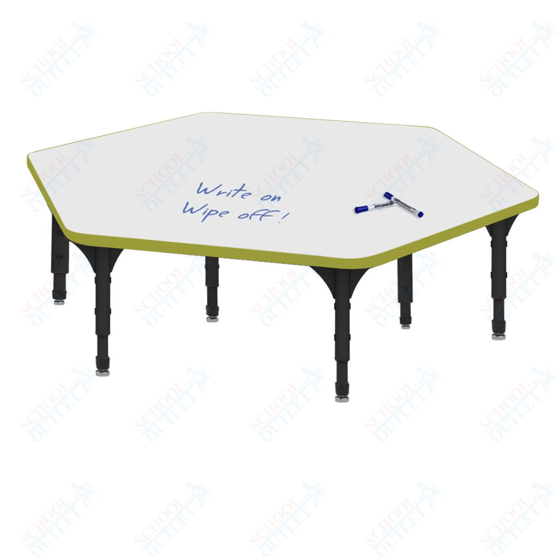 Marco Hexagon Floor Table w/ Dry Erase Top 54.5" x 48" Adj Height 12" - 15" (38 - 2254 - DC) - SchoolOutlet