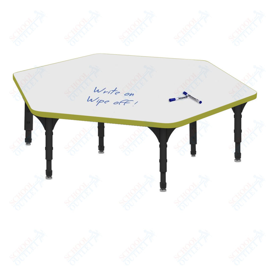 Marco Hexagon Floor Table w/ Dry Erase Top 54.5" x 48" Adj Height 12" - 15" (38 - 2254 - DC) - SchoolOutlet