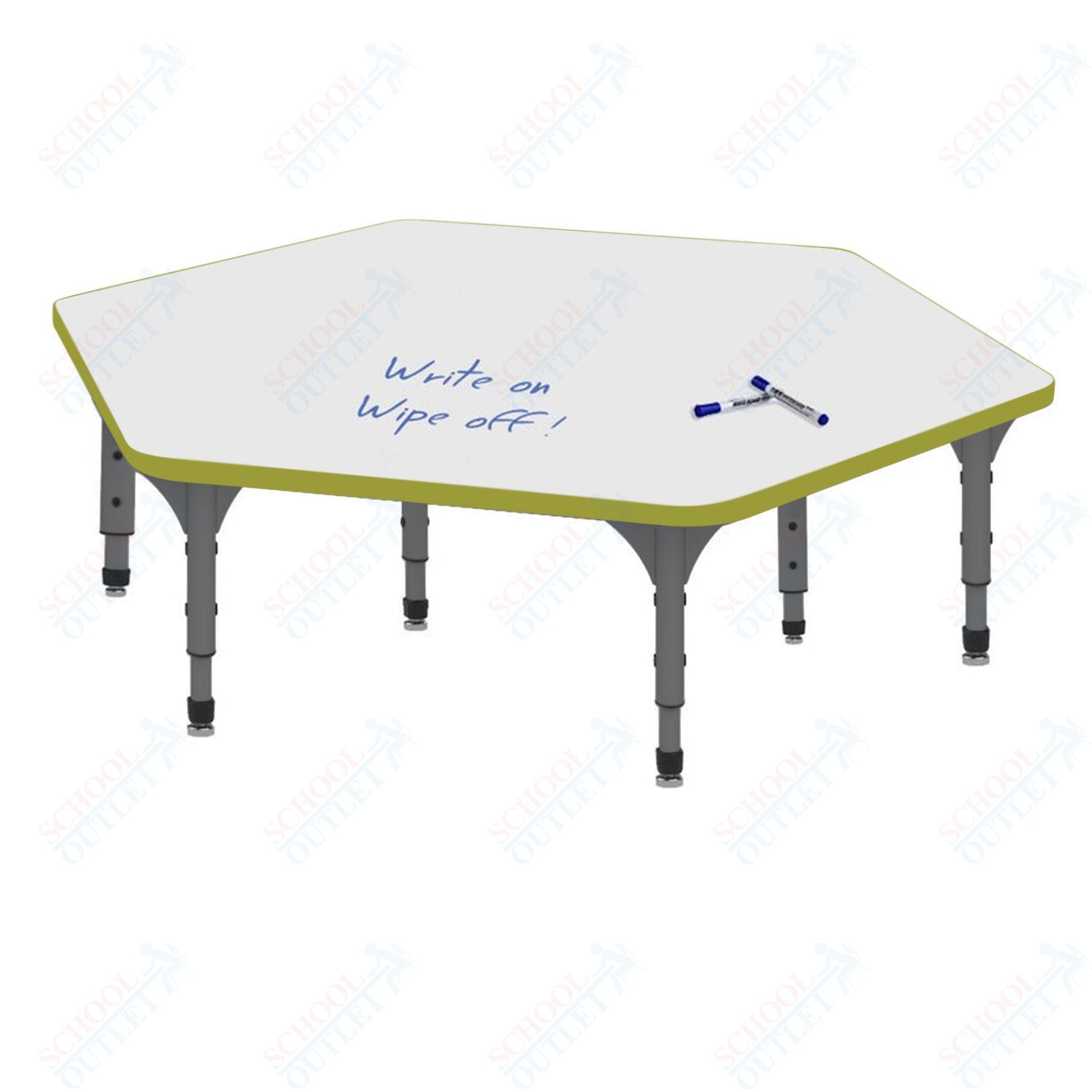 Marco Hexagon Floor Table w/ Dry Erase Top 54.5" x 48" Adj Height 12" - 15" (38 - 2254 - DC) - SchoolOutlet
