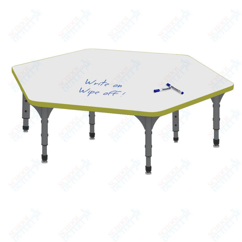 Marco Hexagon Floor Table w/ Dry Erase Top 54.5" x 48" Adj Height 12" - 15" (38 - 2254 - DC) - SchoolOutlet
