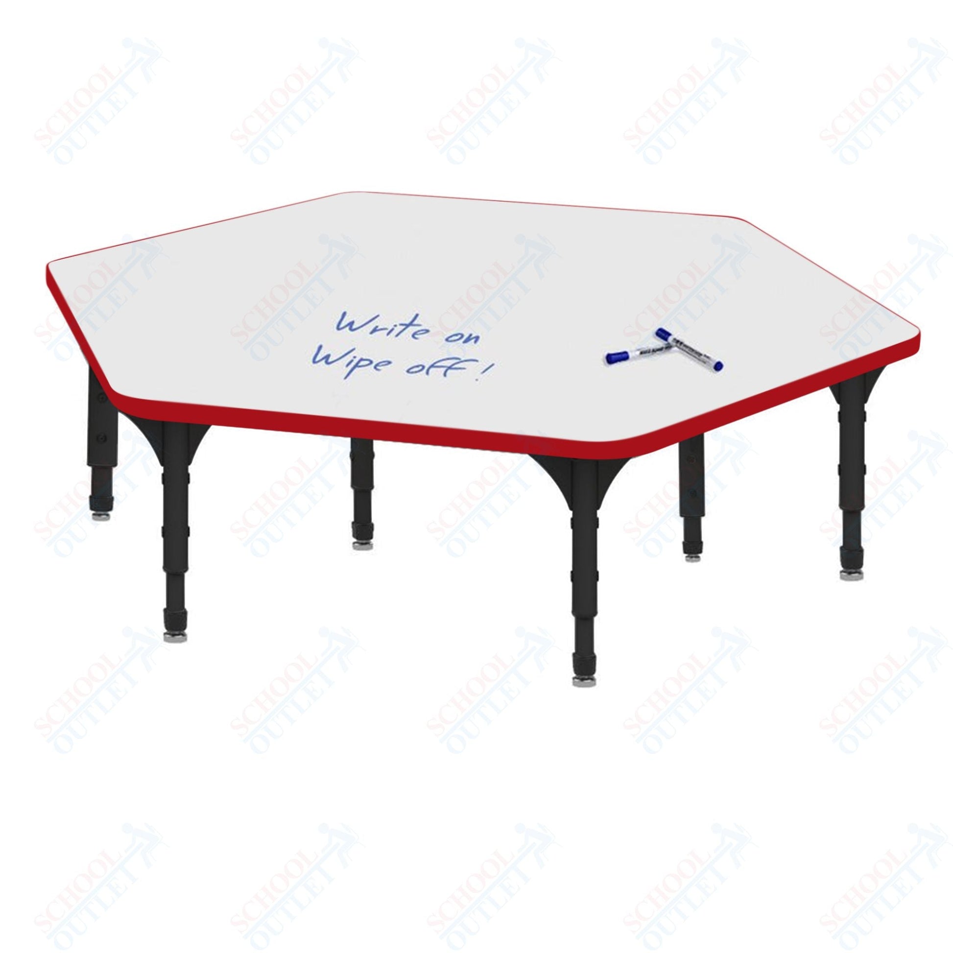 Marco Hexagon Floor Table w/ Dry Erase Top 54.5" x 48" Adj Height 12" - 15" (38 - 2254 - DC) - SchoolOutlet
