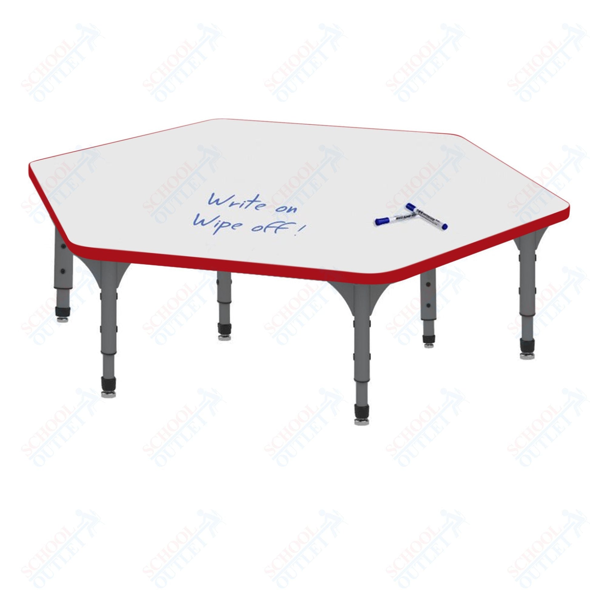 Marco Hexagon Floor Table w/ Dry Erase Top 54.5" x 48" Adj Height 12" - 15" (38 - 2254 - DC) - SchoolOutlet