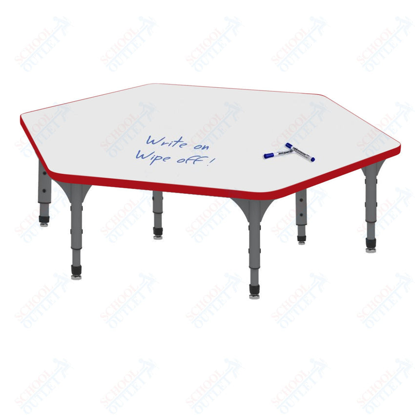 Marco Hexagon Floor Table w/ Dry Erase Top 54.5" x 48" Adj Height 12" - 15" (38 - 2254 - DC) - SchoolOutlet