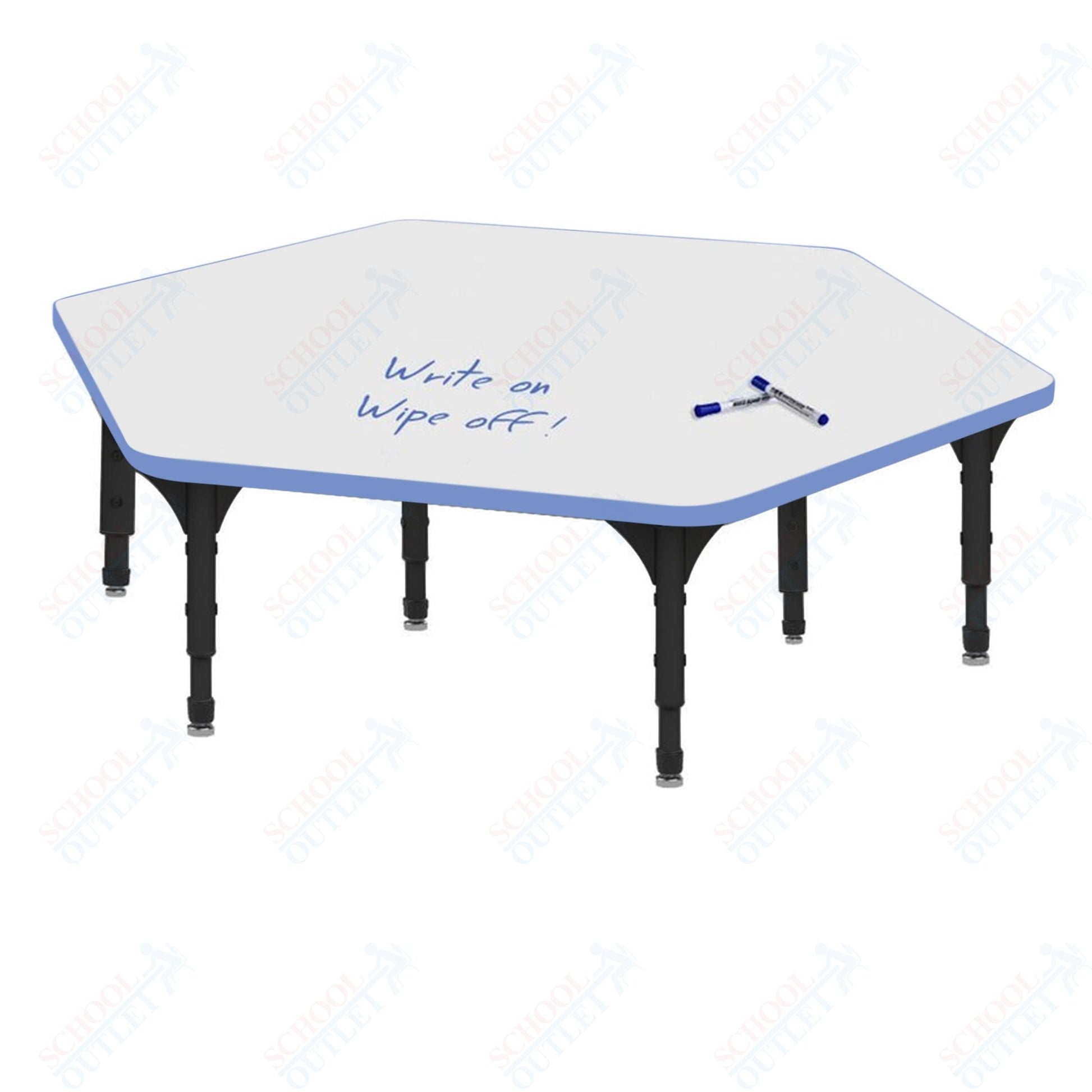 Marco Hexagon Floor Table w/ Dry Erase Top 54.5" x 48" Adj Height 12" - 15" (38 - 2254 - DC) - SchoolOutlet