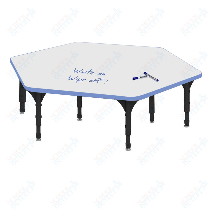 Marco Hexagon Floor Table w/ Dry Erase Top 54.5" x 48" Adj Height 12" - 15" (38 - 2254 - DC) - SchoolOutlet