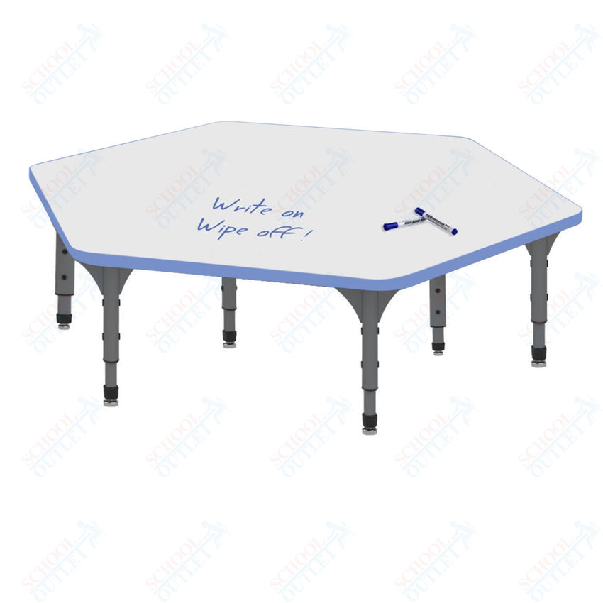 Marco Hexagon Floor Table w/ Dry Erase Top 54.5" x 48" Adj Height 12" - 15" (38 - 2254 - DC) - SchoolOutlet