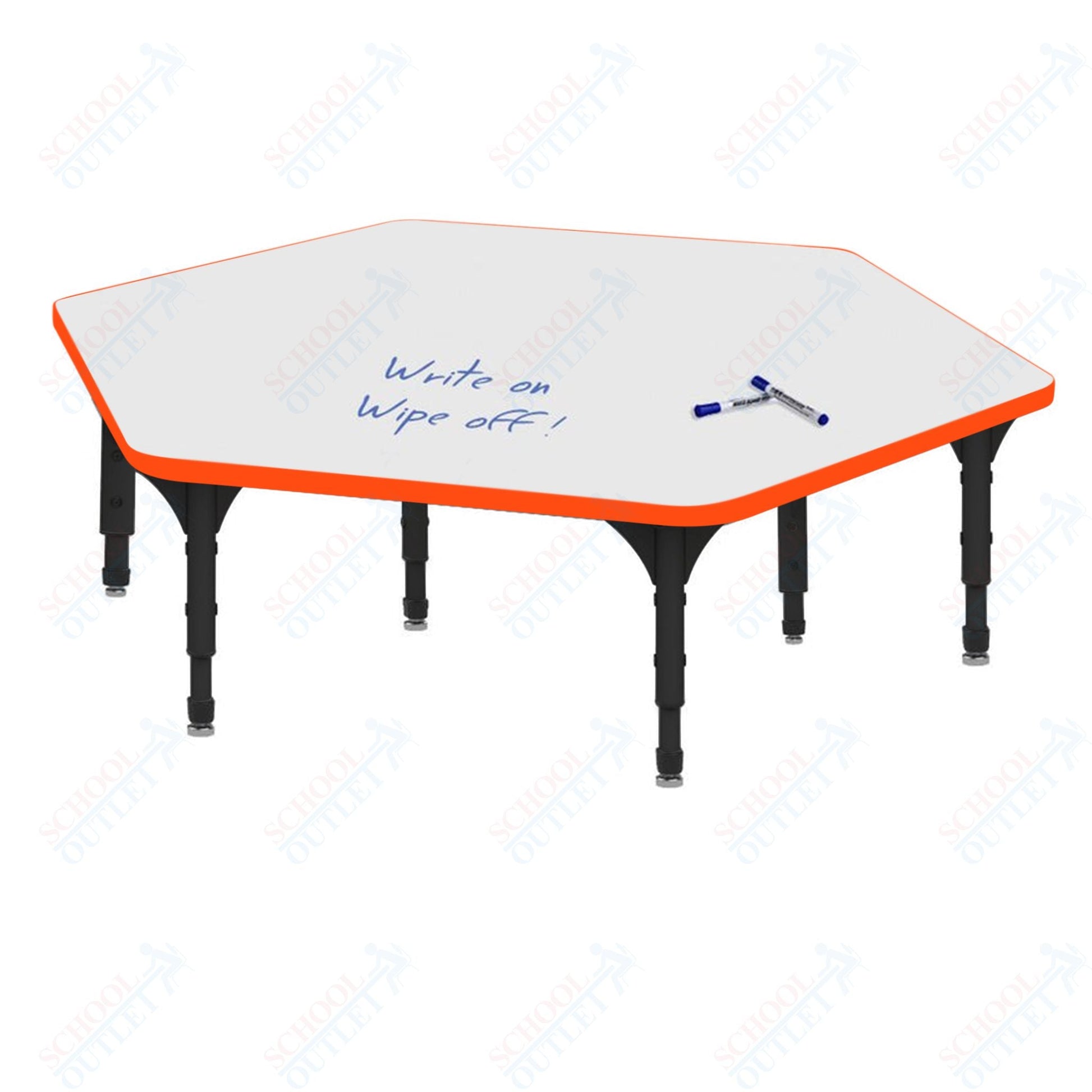 Marco Hexagon Floor Table w/ Dry Erase Top 54.5" x 48" Adj Height 12" - 15" (38 - 2254 - DC) - SchoolOutlet
