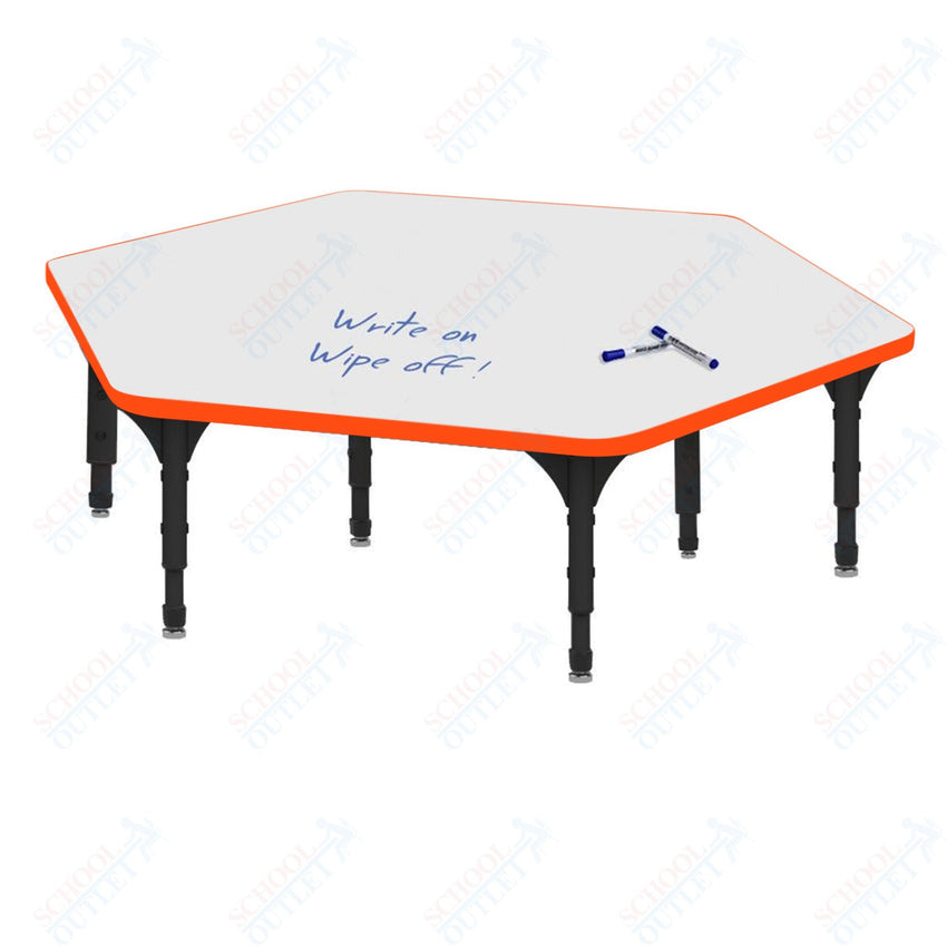 Marco Hexagon Floor Table w/ Dry Erase Top 54.5" x 48" Adj Height 12" - 15" (38 - 2254 - DC) - SchoolOutlet