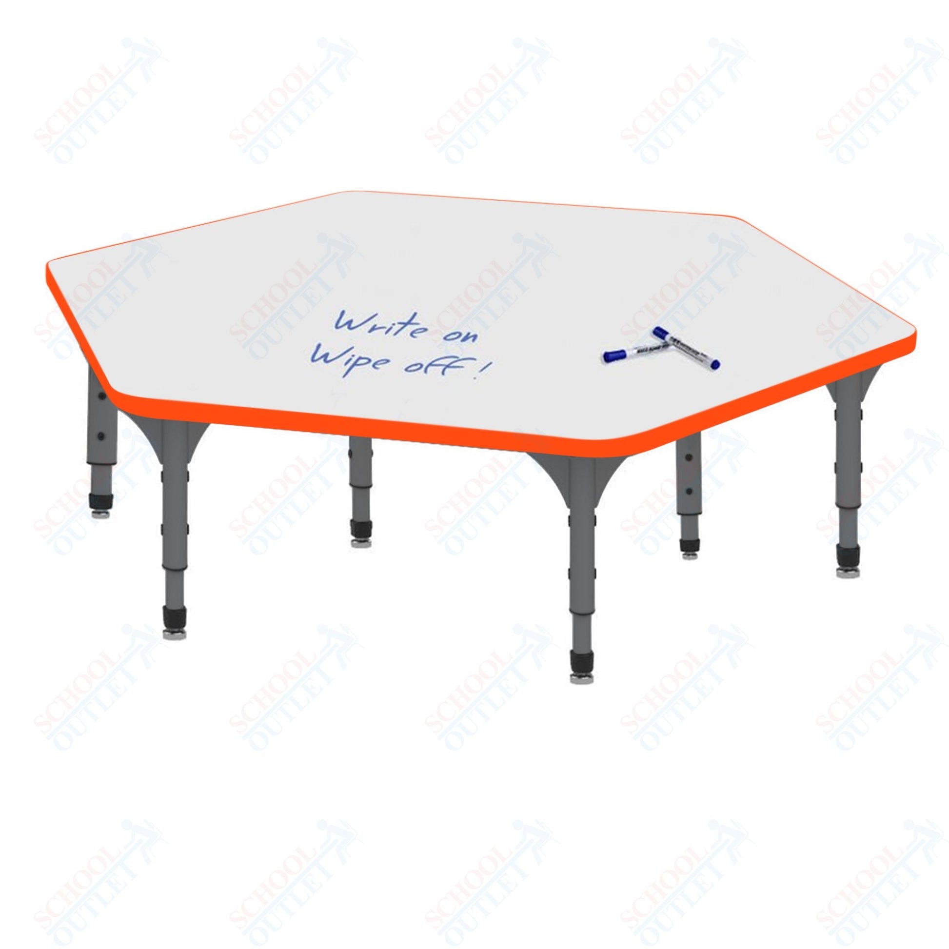 Marco Hexagon Floor Table w/ Dry Erase Top 54.5" x 48" Adj Height 12" - 15" (38 - 2254 - DC) - SchoolOutlet