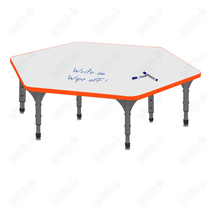 Marco Hexagon Floor Table w/ Dry Erase Top 54.5" x 48" Adj Height 12" - 15" (38 - 2254 - DC) - SchoolOutlet