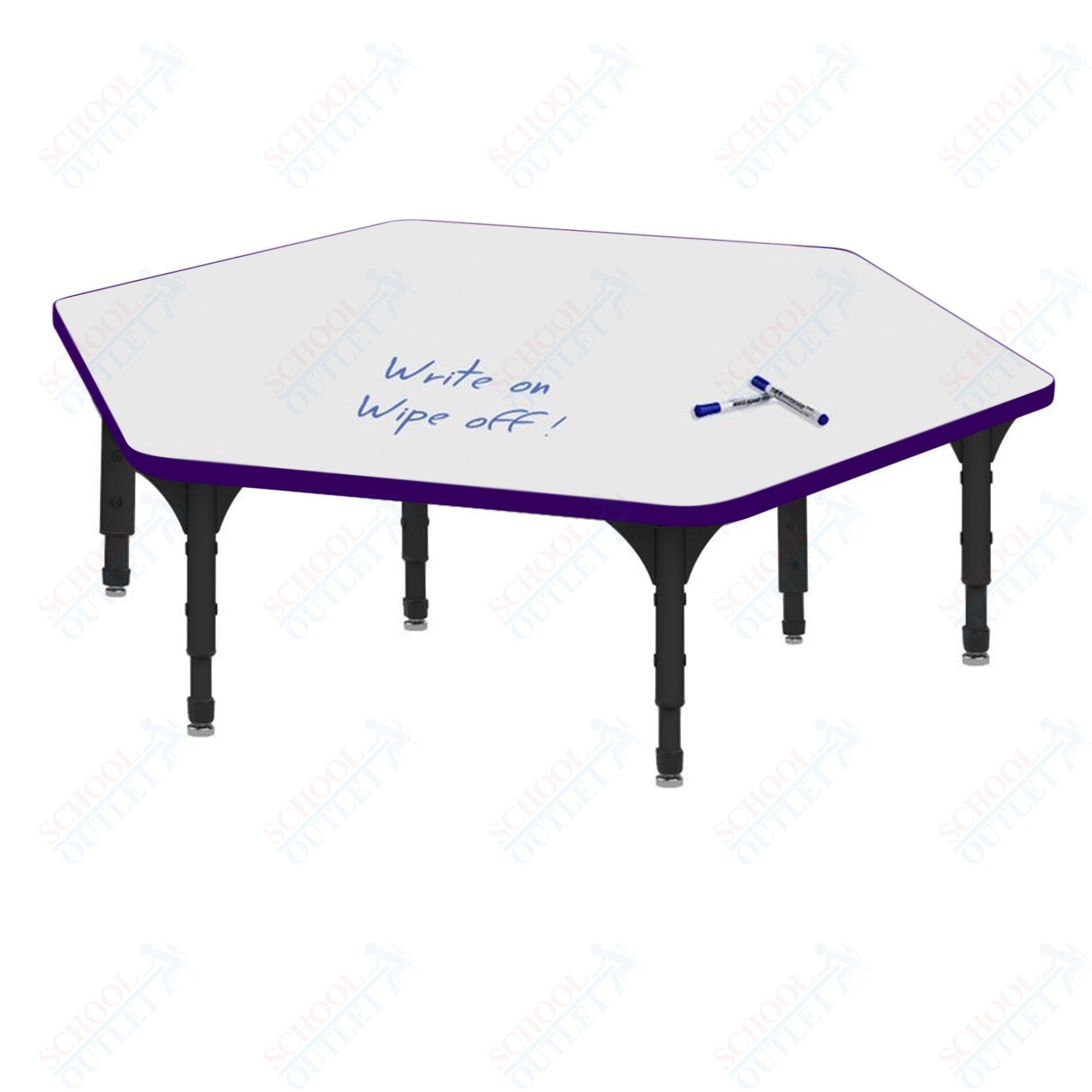Marco Hexagon Floor Table w/ Dry Erase Top 54.5" x 48" Adj Height 12" - 15" (38 - 2254 - DC) - SchoolOutlet