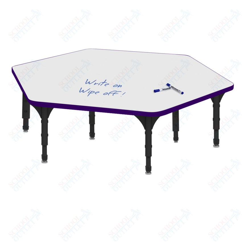 Marco Hexagon Floor Table w/ Dry Erase Top 54.5" x 48" Adj Height 12" - 15" (38 - 2254 - DC) - SchoolOutlet