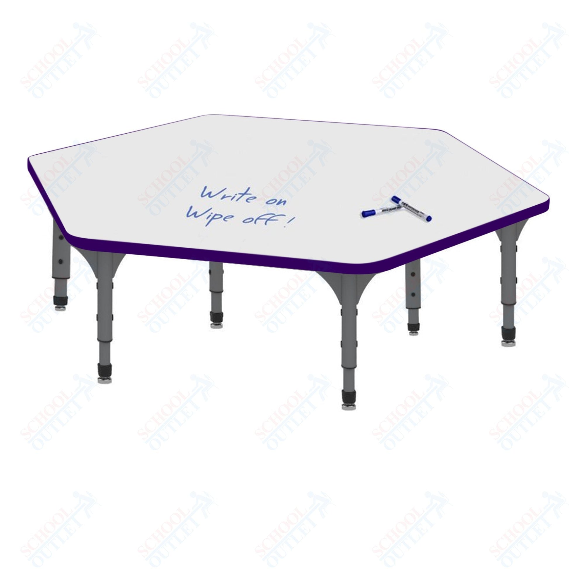 Marco Hexagon Floor Table w/ Dry Erase Top 54.5" x 48" Adj Height 12" - 15" (38 - 2254 - DC) - SchoolOutlet