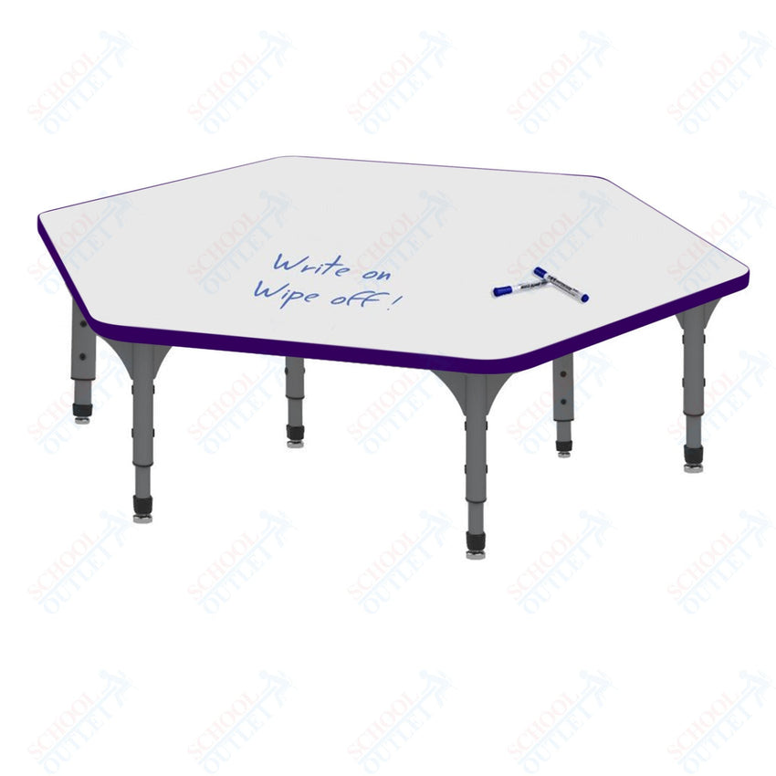 Marco Hexagon Floor Table w/ Dry Erase Top 54.5" x 48" Adj Height 12" - 15" (38 - 2254 - DC) - SchoolOutlet