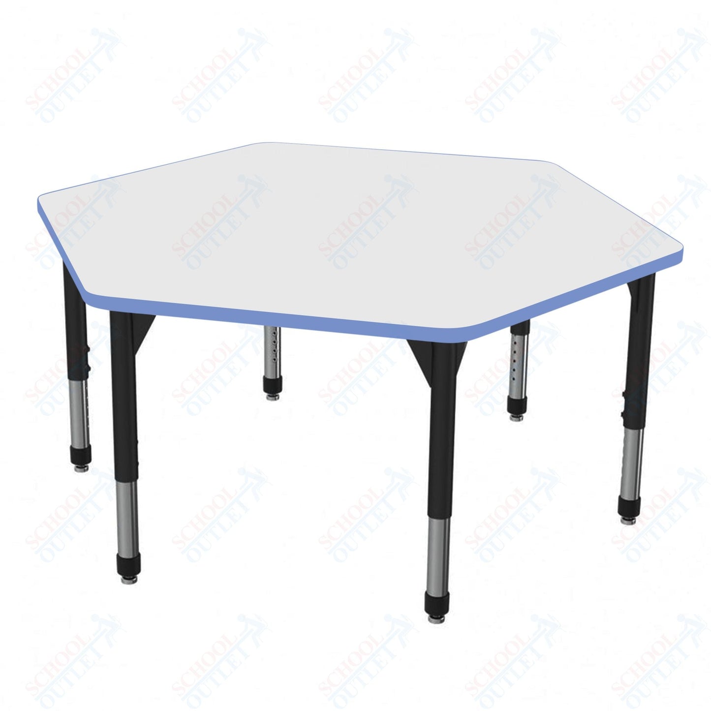 Marco Premier Series Hexagon Stand - Up Table w/ Dry Erase Top 54.5" x 48" Adj Height 32" - 42" (43 - 2254 - DA) - SchoolOutlet
