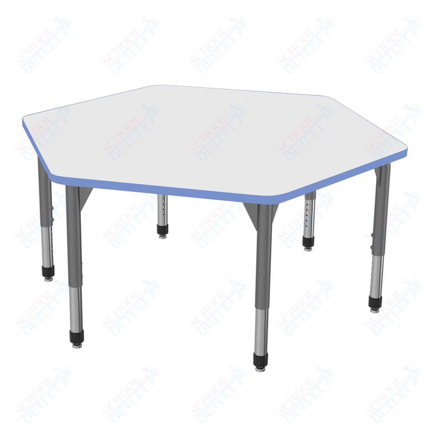 Marco Premier Series Hexagon Stand - Up Table w/ Dry Erase Top 54.5" x 48" Adj Height 32" - 42" (43 - 2254 - DA) - SchoolOutlet