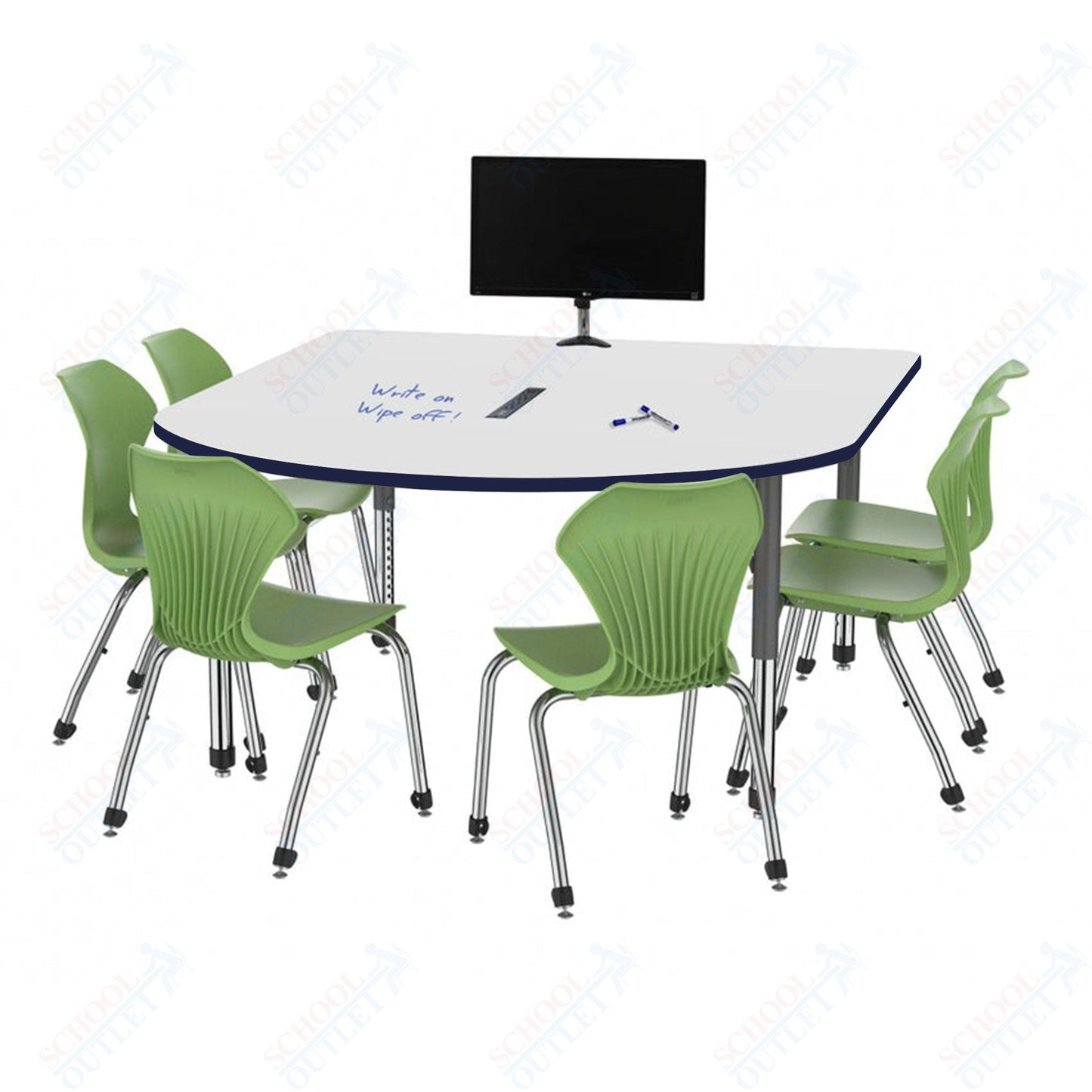Marco Premier Series Multimedia Table Dry Erase Top 60" x 72" Adj Height 21" - 31" w/ Power Module (43 - 2261 - DBP) - SchoolOutlet