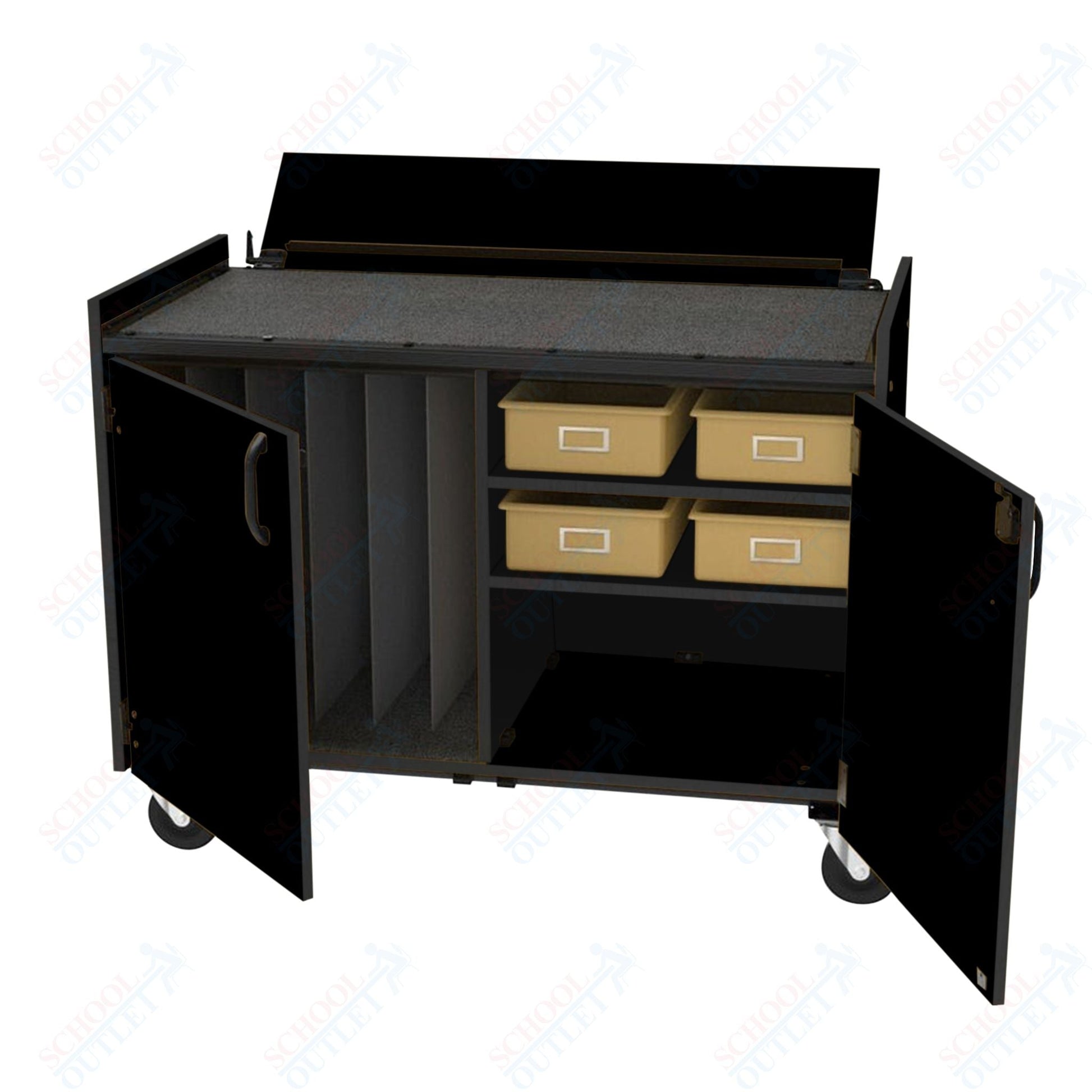 Marco Band - Stor Mobile Cymbal Cart with Locking Doors, 4 Plastic Trays - 36.5"H x 48"W x 26"D (BS301 - 1) - SchoolOutlet