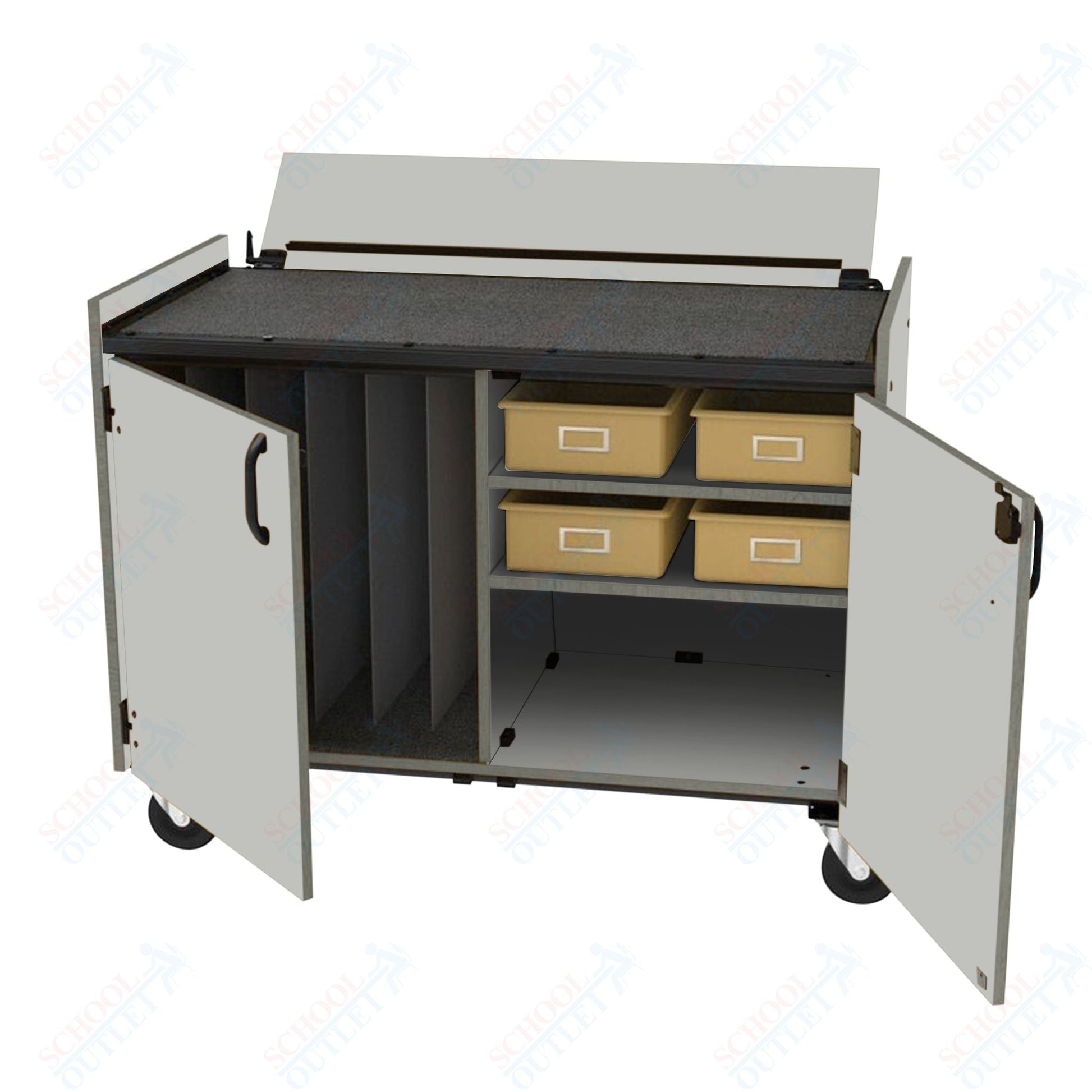 Marco Band - Stor Mobile Cymbal Cart with Locking Doors, 4 Plastic Trays - 36.5"H x 48"W x 26"D (BS301 - 1) - SchoolOutlet