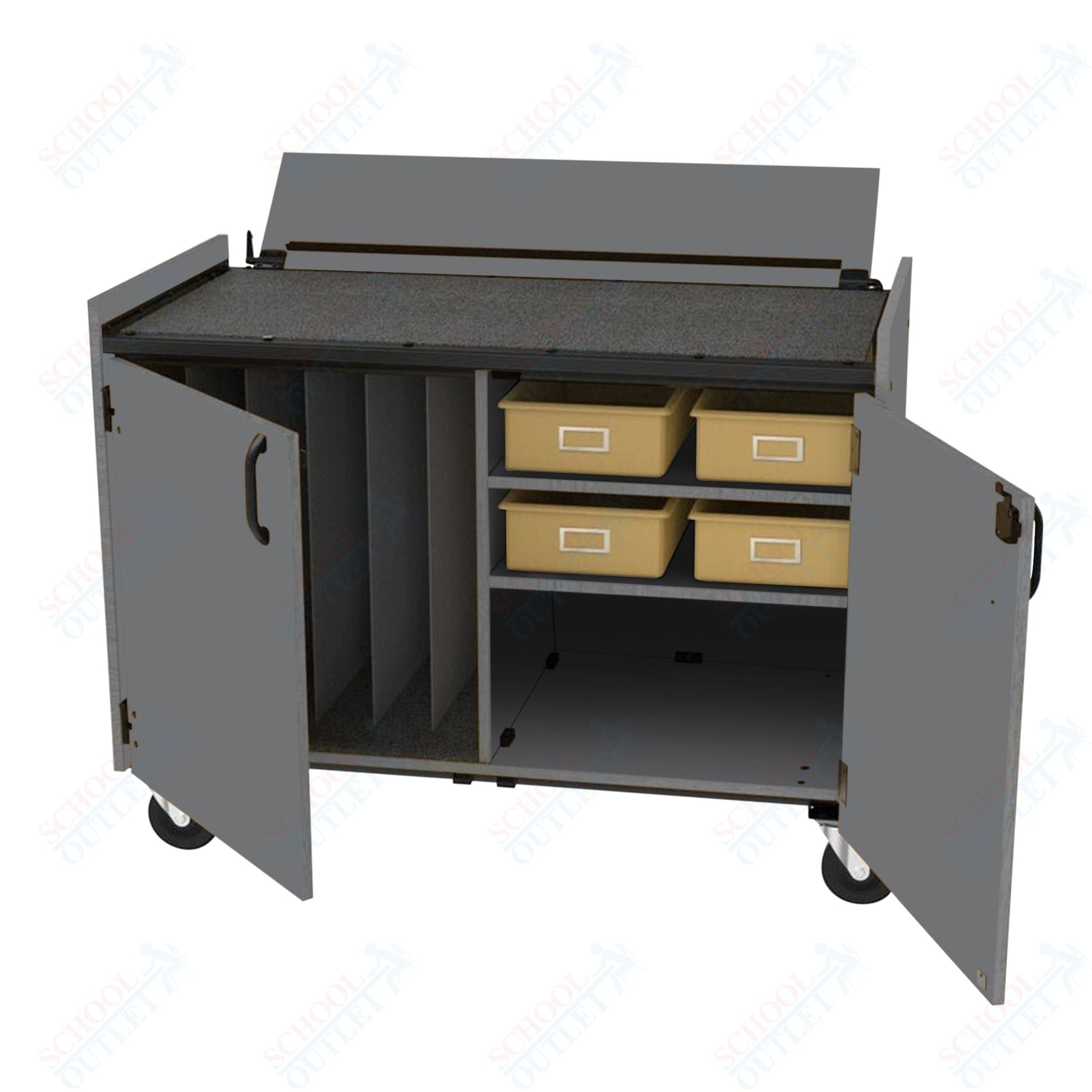 Marco Band - Stor Mobile Cymbal Cart with Locking Doors, 4 Plastic Trays - 36.5"H x 48"W x 26"D (BS301 - 1) - SchoolOutlet