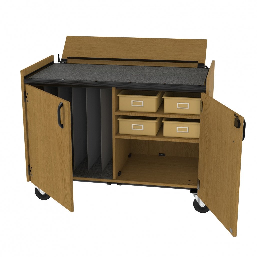 Marco Band - Stor Mobile Cymbal Cart with Locking Doors, 4 Plastic Trays - 36.5"H x 48"W x 26"D (BS301 - 1) - SchoolOutlet