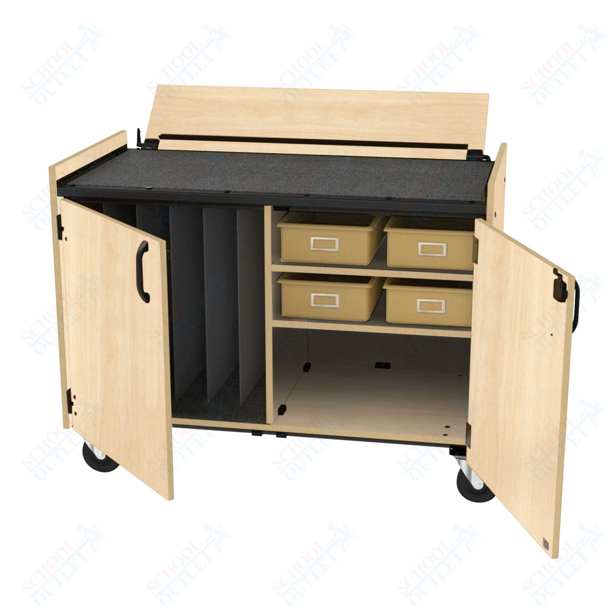 Marco Band - Stor Mobile Cymbal Cart with Locking Doors, 4 Plastic Trays - 36.5"H x 48"W x 26"D (BS301 - 1) - SchoolOutlet