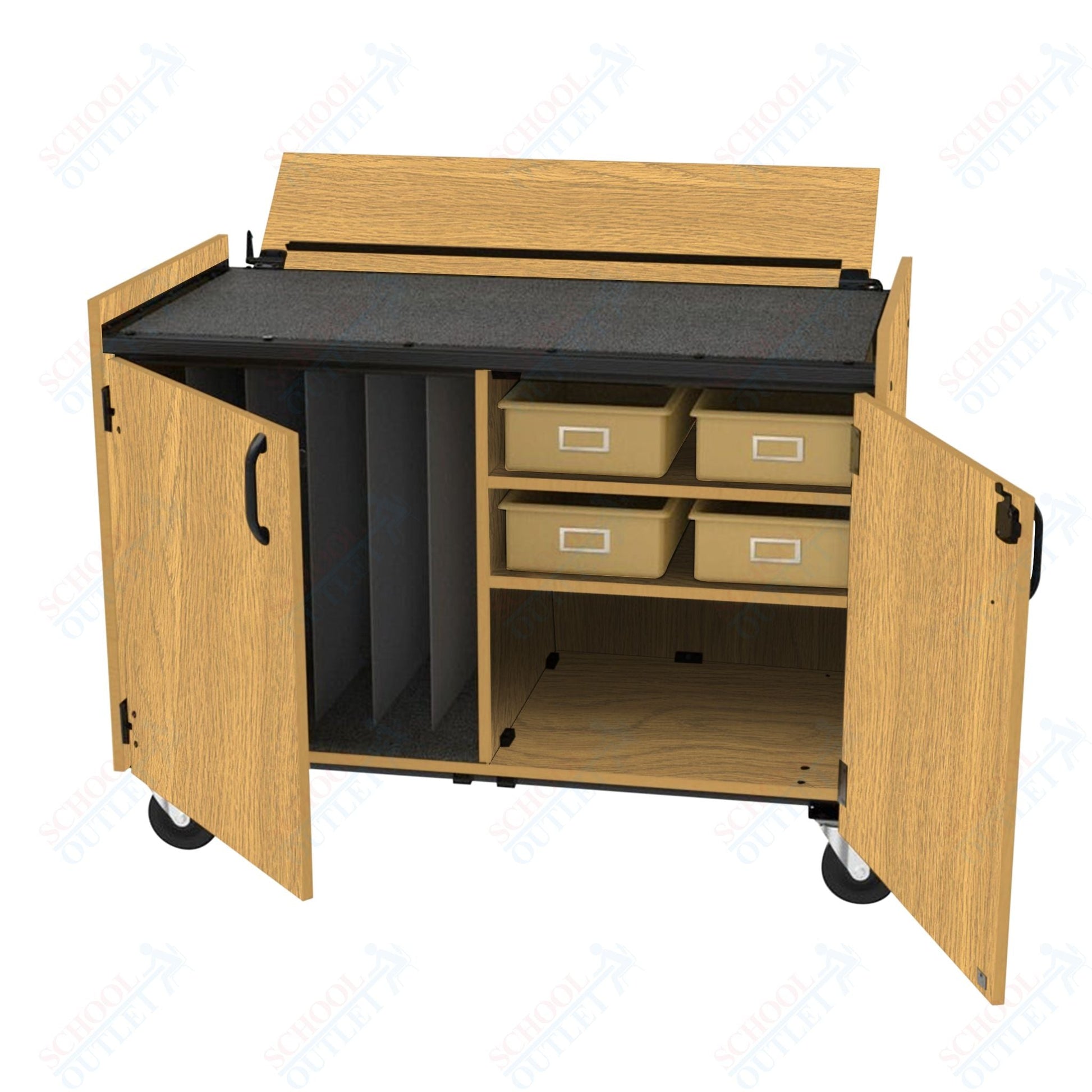 Marco Band - Stor Mobile Cymbal Cart with Locking Doors, 4 Plastic Trays - 36.5"H x 48"W x 26"D (BS301 - 1) - SchoolOutlet
