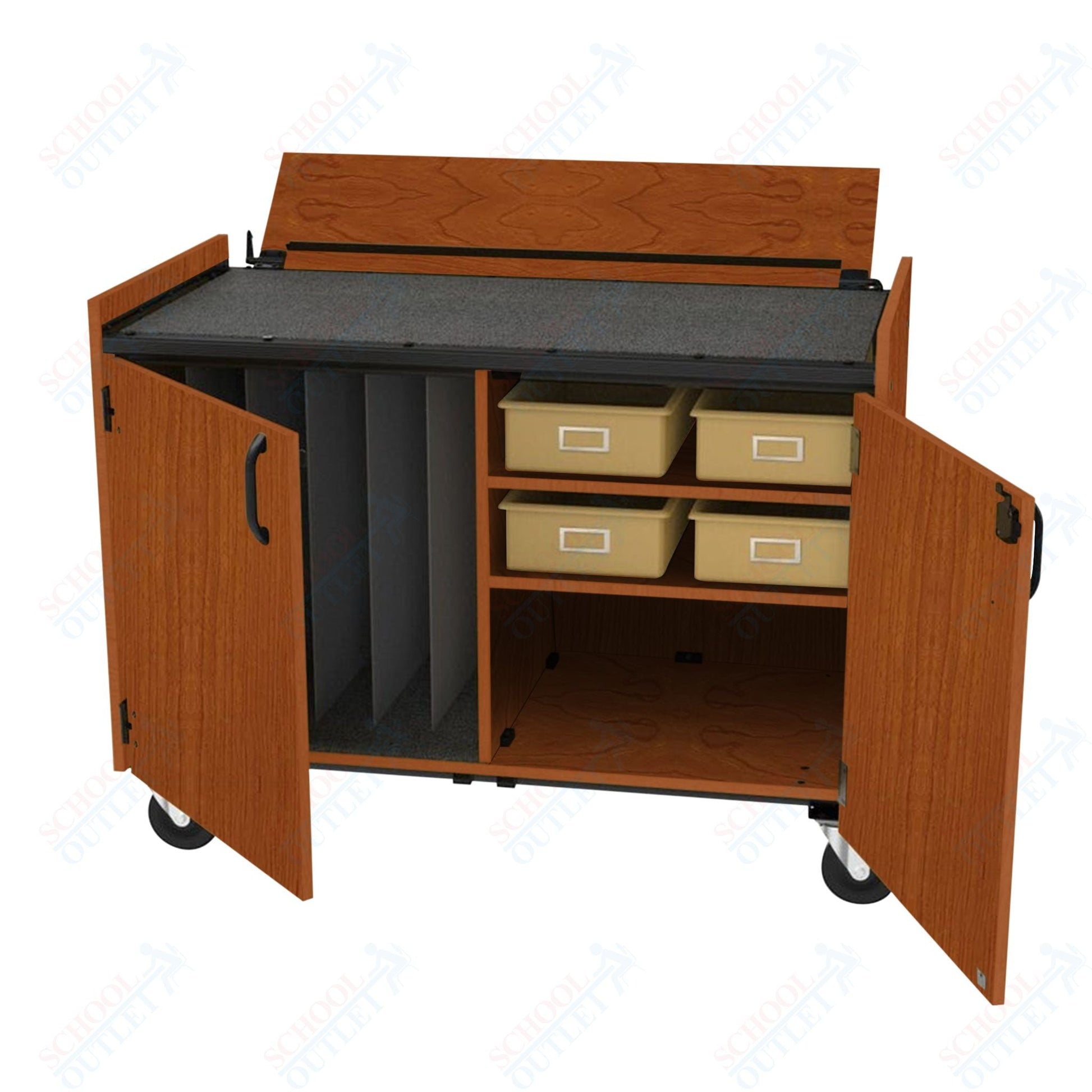 Marco Band - Stor Mobile Cymbal Cart with Locking Doors, 4 Plastic Trays - 36.5"H x 48"W x 26"D (BS301 - 1) - SchoolOutlet