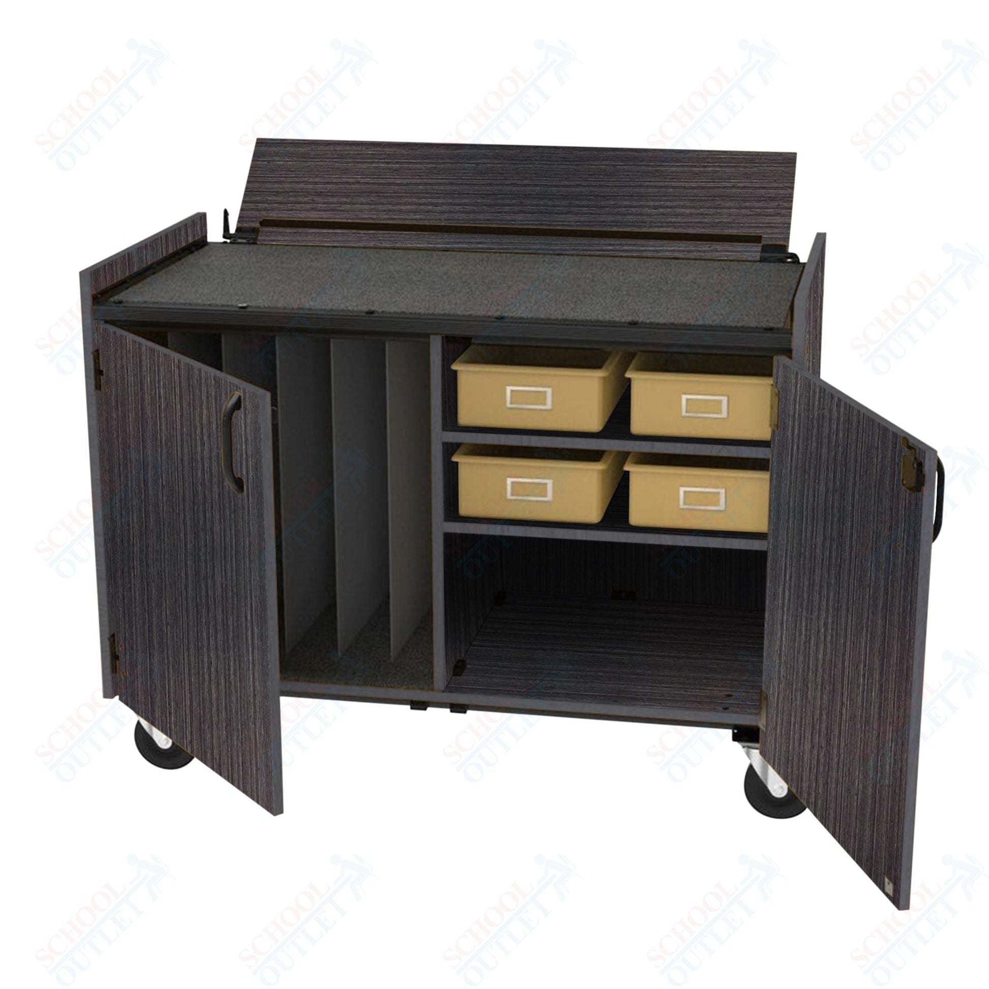 Marco Band - Stor Mobile Cymbal Cart with Locking Doors, 4 Plastic Trays - 36.5"H x 48"W x 26"D (BS301 - 1) - SchoolOutlet