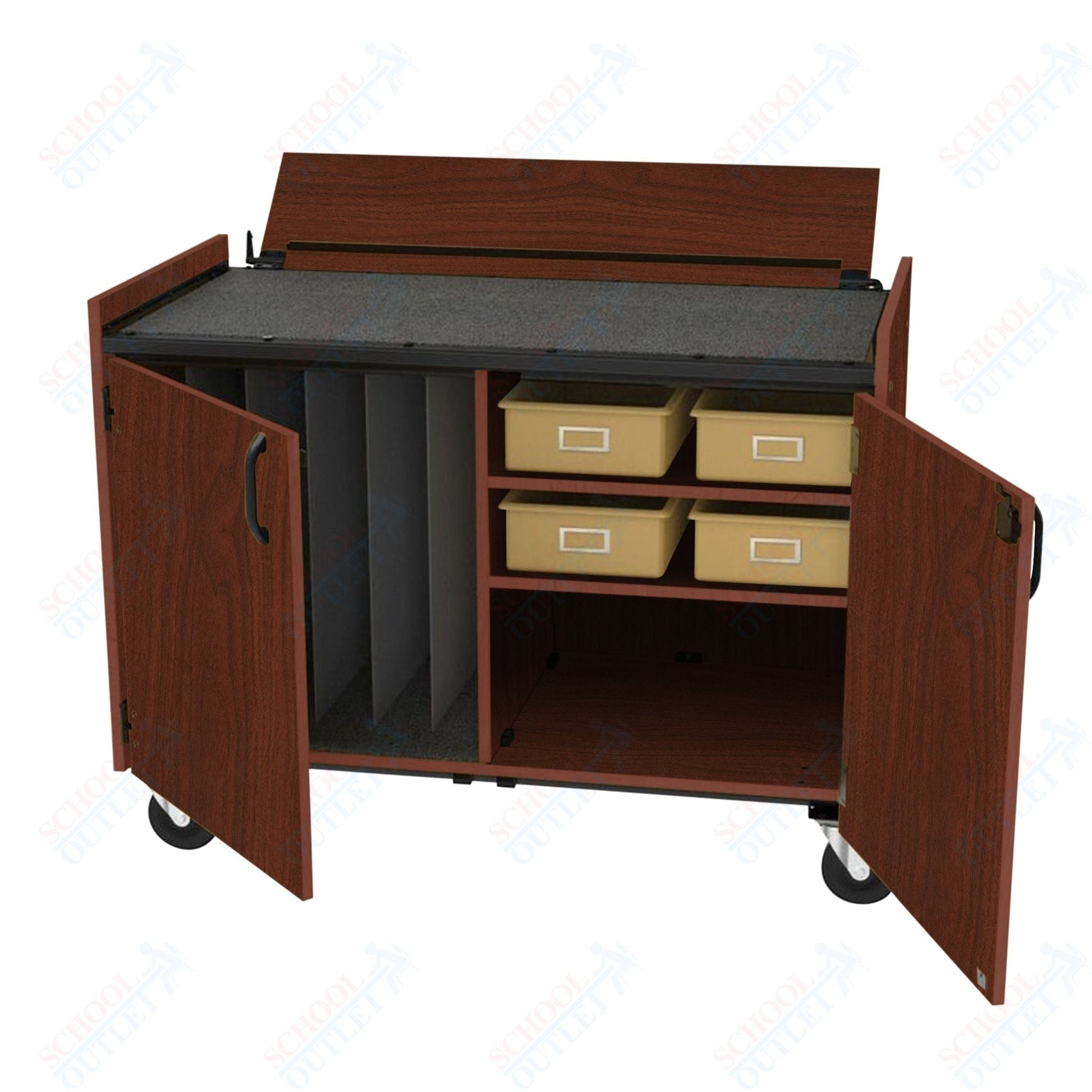 Marco Band - Stor Mobile Cymbal Cart with Locking Doors, 4 Plastic Trays - 36.5"H x 48"W x 26"D (BS301 - 1) - SchoolOutlet