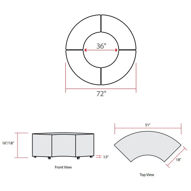 Marco Sonik Soft Seating 36" Degree Curved Bench 51" W x 18" H (LF1251 - G1) - SchoolOutlet