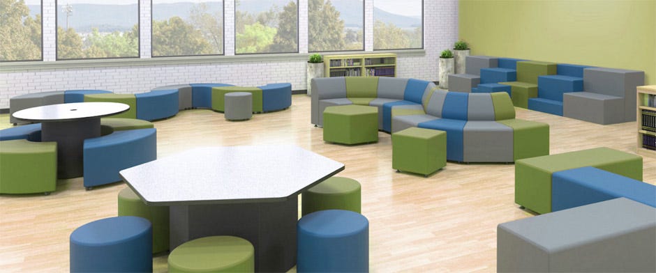 Marco Sonik Ottoman Soft Seating Square Flat Base Stool 18" Seat Height (LF1521 - G1) - SchoolOutlet
