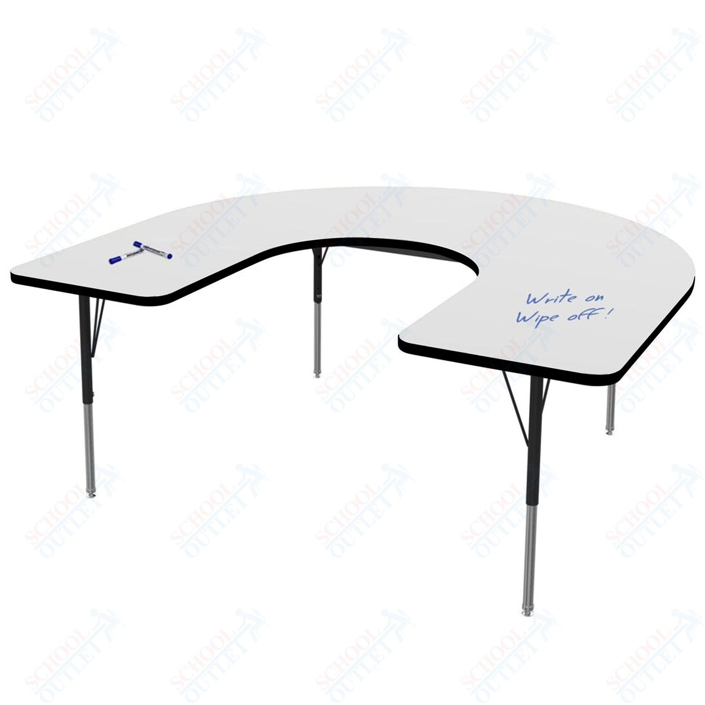 Marco MG2200 Series Horseshoe Preschool Table w/ Dry Erase Top 48" x 72" Adj Height 16" - 24" (MG2227 - DA) - SchoolOutlet