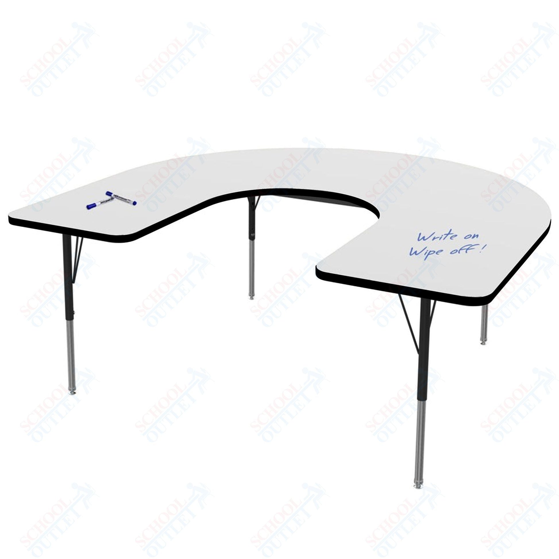 Marco MG2200 Series Horseshoe Preschool Table w/ Dry Erase Top 48" x 72" Adj Height 16" - 24" (MG2227 - DA) - SchoolOutlet