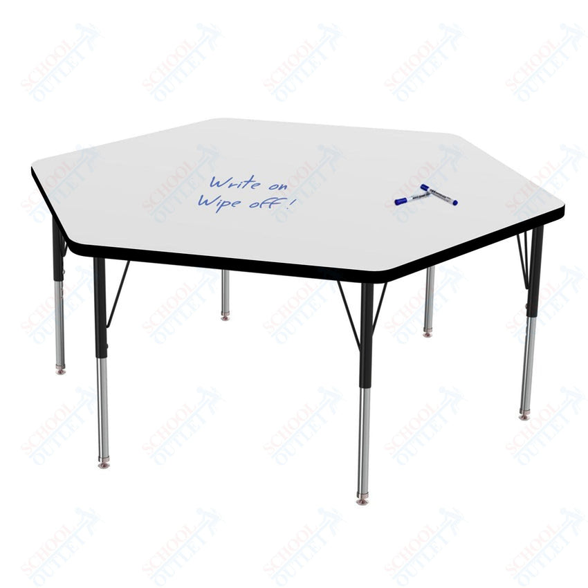 Marco MG2200 Series Hexagon Preschool Table w/ Dry Erase Top 54.5" x 48" Adj Height 16" - 24" (MG2254 - DA) - SchoolOutlet