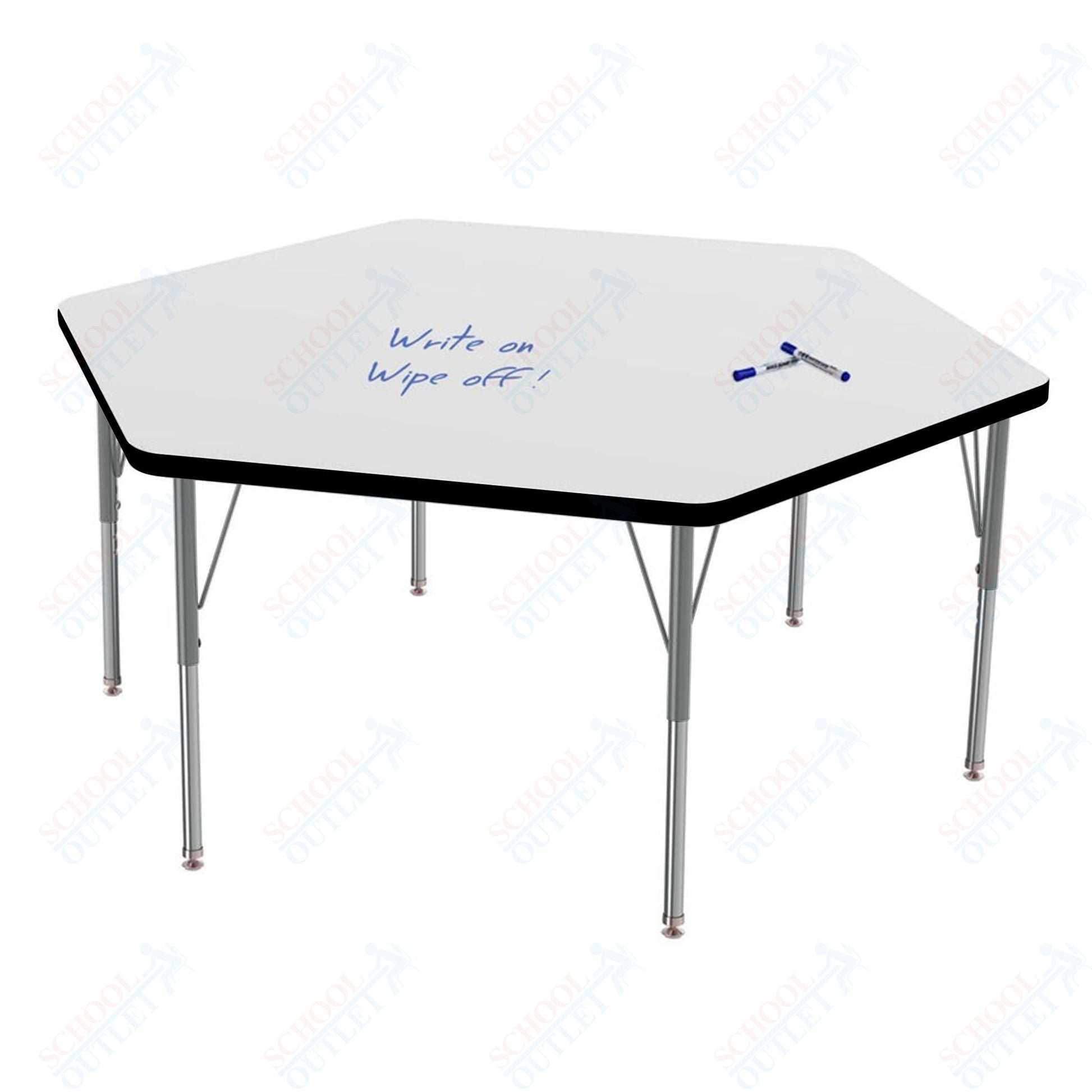 Marco MG2200 Series Hexagon Preschool Table w/ Dry Erase Top 54.5" x 48" Adj Height 16" - 24" (MG2254 - DA) - SchoolOutlet