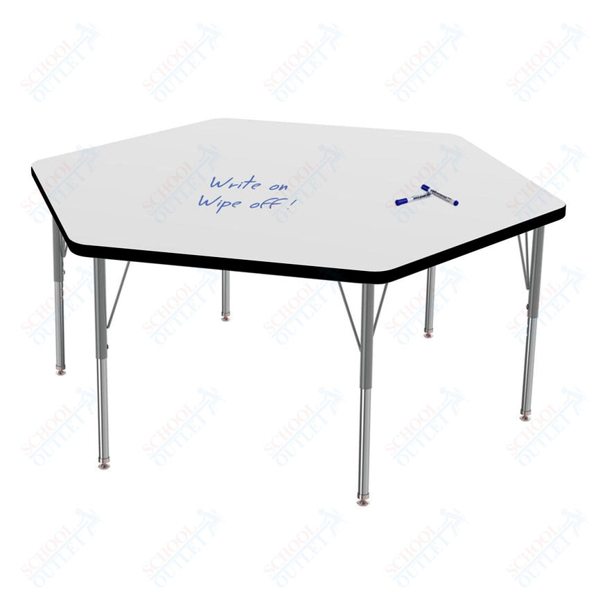 Marco MG2200 Series Hexagon Preschool Table w/ Dry Erase Top 54.5" x 48" Adj Height 16" - 24" (MG2254 - DA) - SchoolOutlet