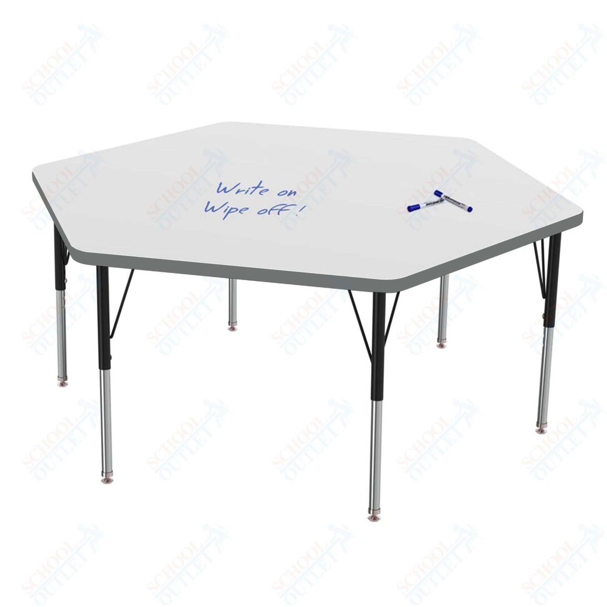 Marco MG2200 Series Hexagon Preschool Table w/ Dry Erase Top 54.5" x 48" Adj Height 16" - 24" (MG2254 - DA) - SchoolOutlet