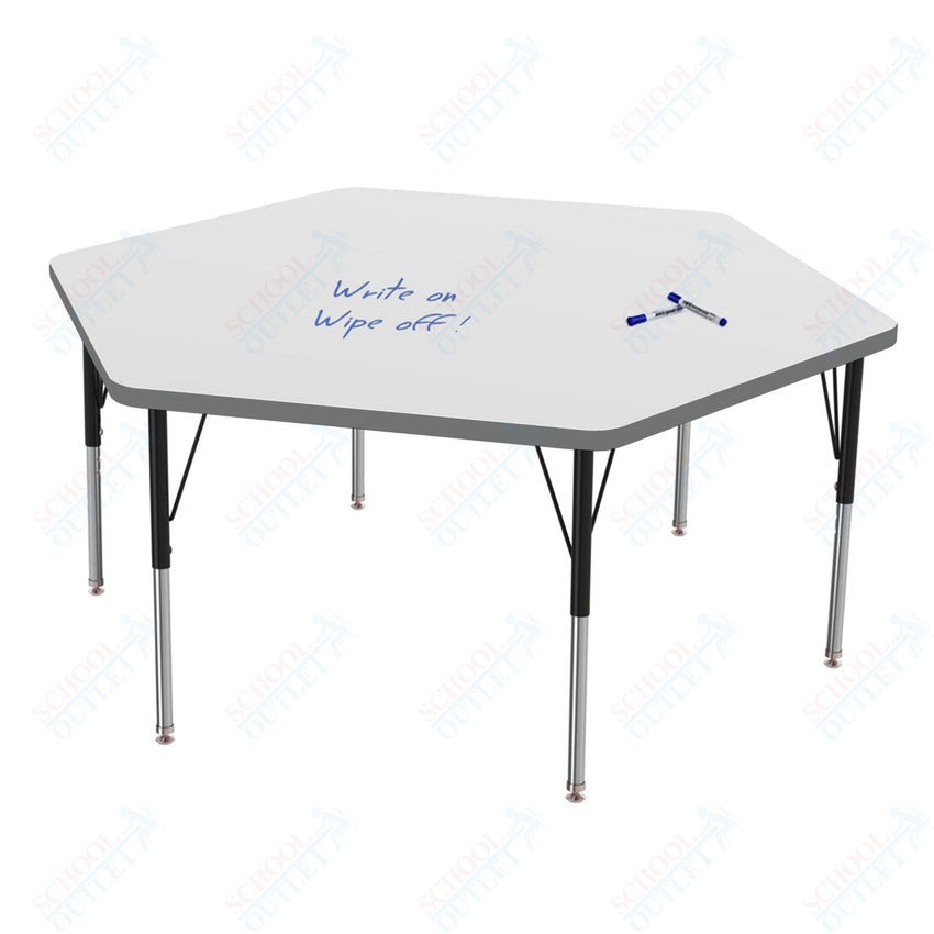 Marco MG2200 Series Hexagon Preschool Table w/ Dry Erase Top 54.5" x 48" Adj Height 16" - 24" (MG2254 - DA) - SchoolOutlet