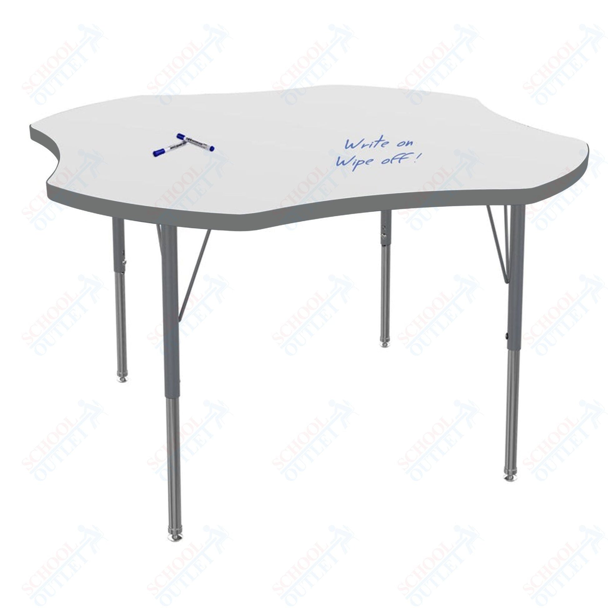 Marco MG2200 Series 48" Clover Activity Table w/ Dry Erase Top Adj Height 21" - 30" (MG2265 - DB) - SchoolOutlet
