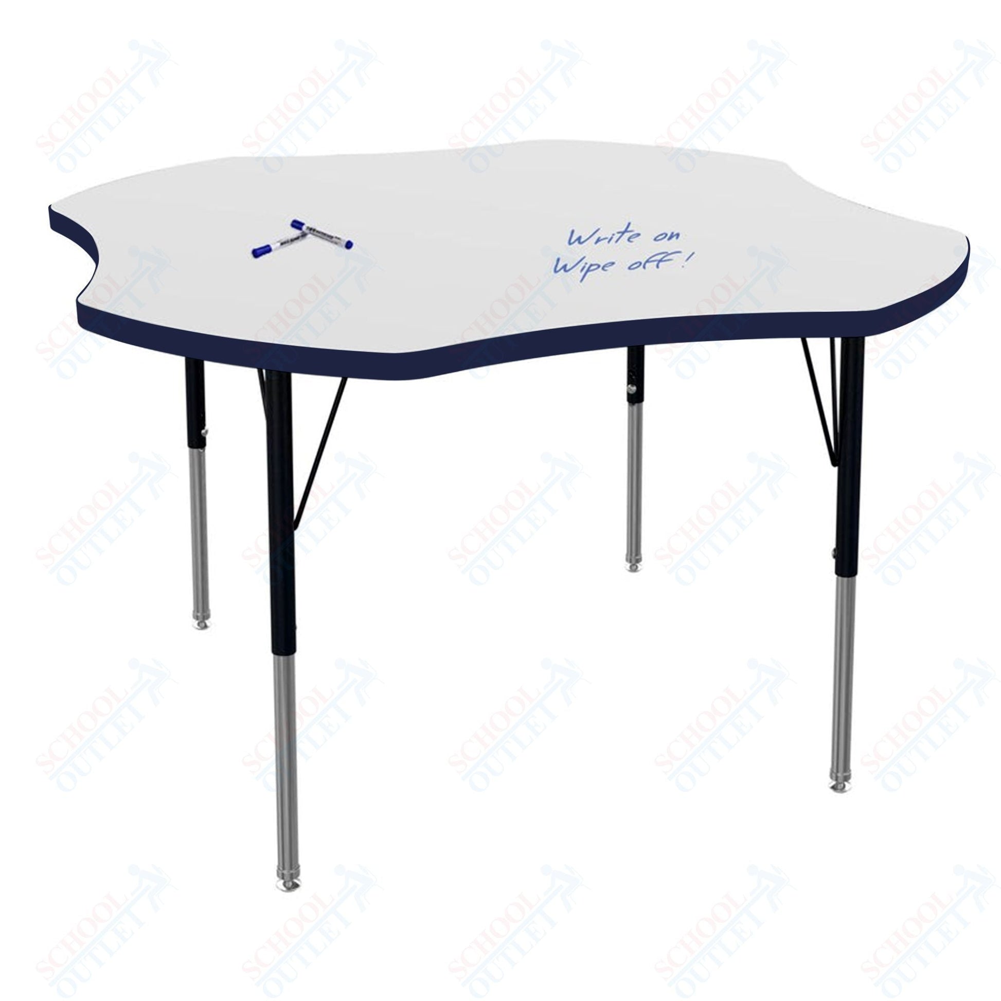 Marco MG2200 Series 48" Clover Activity Table w/ Dry Erase Top Adj Height 21" - 30" (MG2265 - DB) - SchoolOutlet