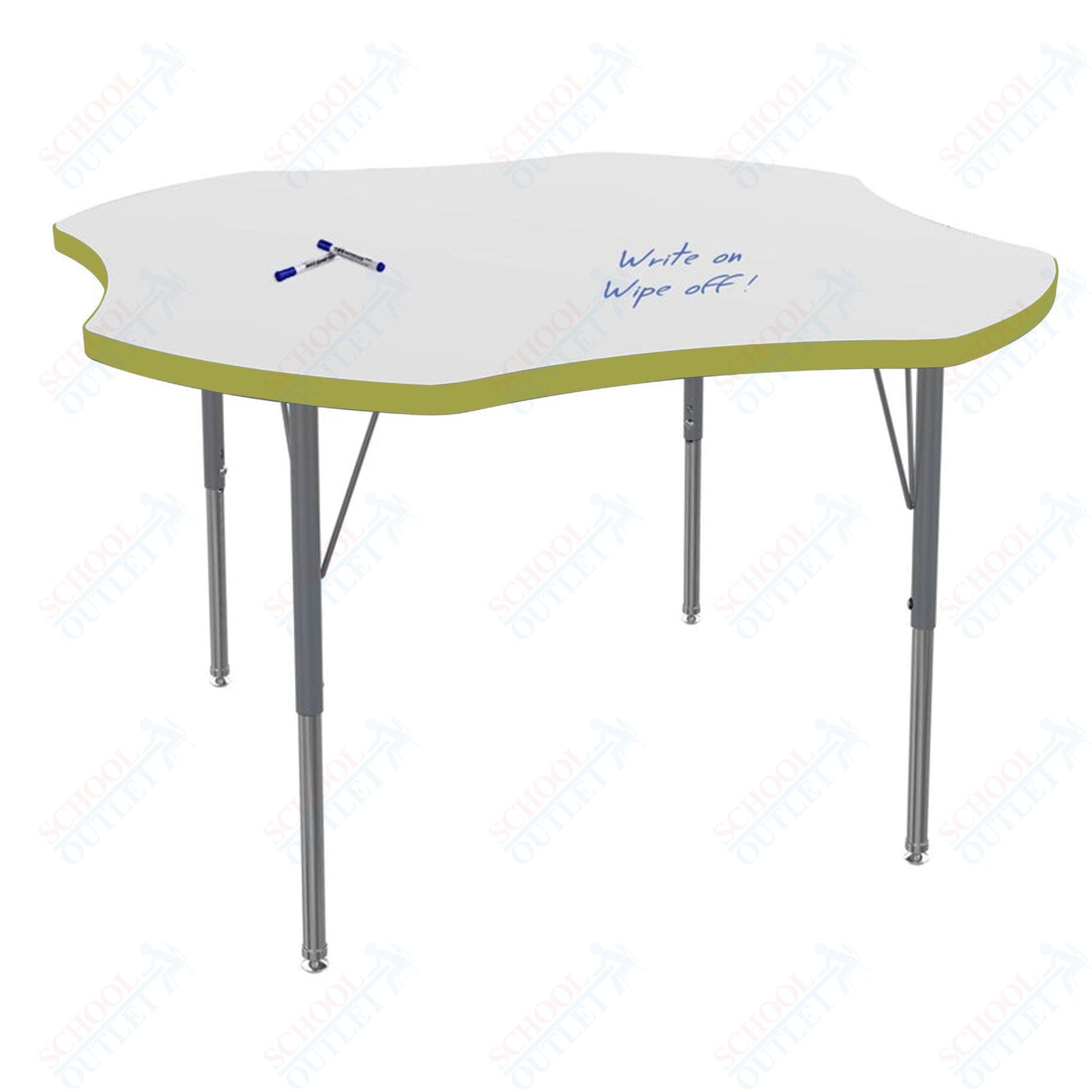 Marco MG2200 Series 48" Clover Activity Table w/ Dry Erase Top Adj Height 21" - 30" (MG2265 - DB) - SchoolOutlet