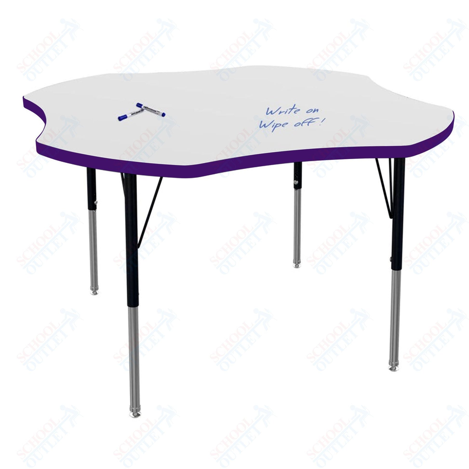 Marco MG2200 Series 48" Clover Activity Table w/ Dry Erase Top Adj Height 21" - 30" (MG2265 - DB) - SchoolOutlet
