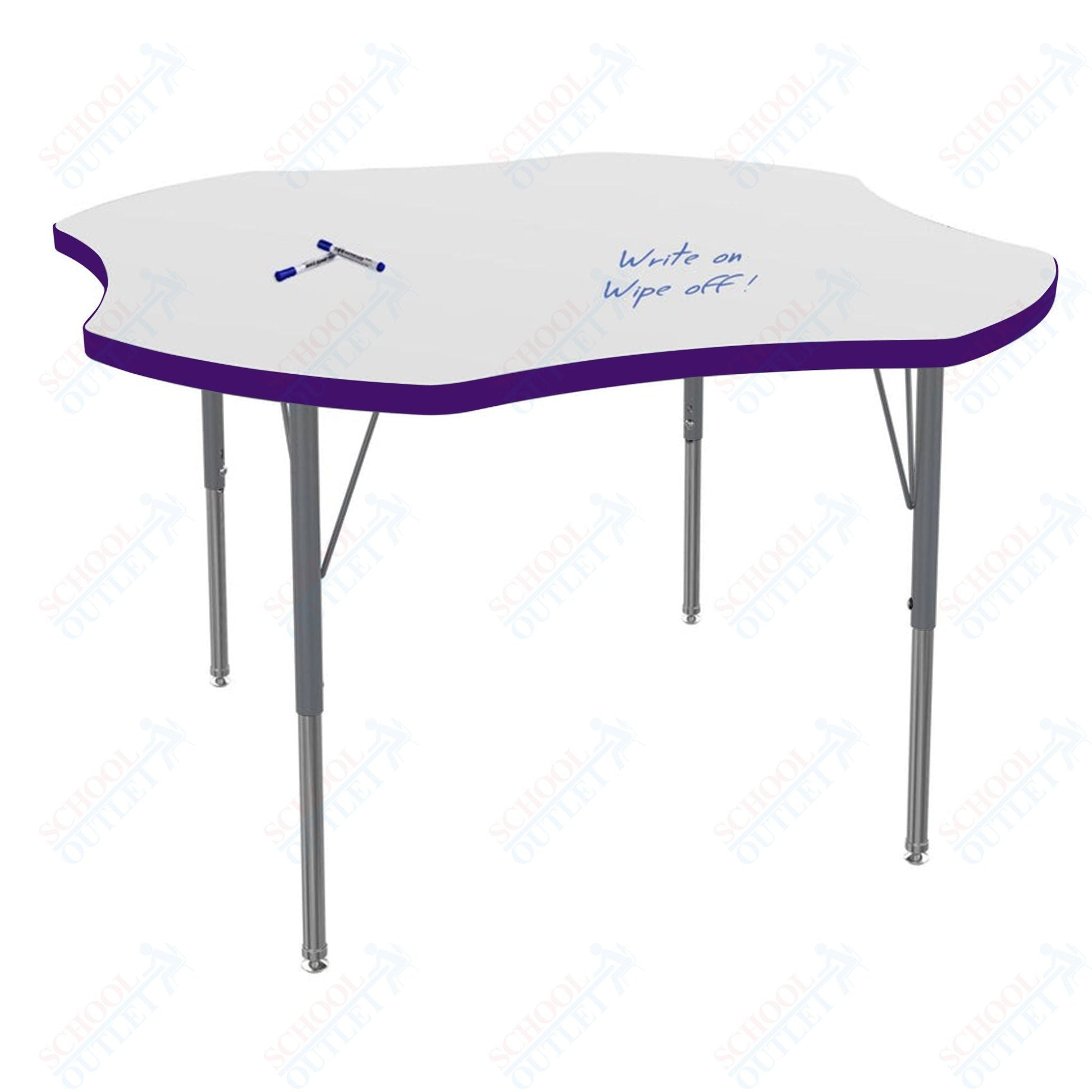 Marco MG2200 Series 48" Clover Activity Table w/ Dry Erase Top Adj Height 21" - 30" (MG2265 - DB) - SchoolOutlet