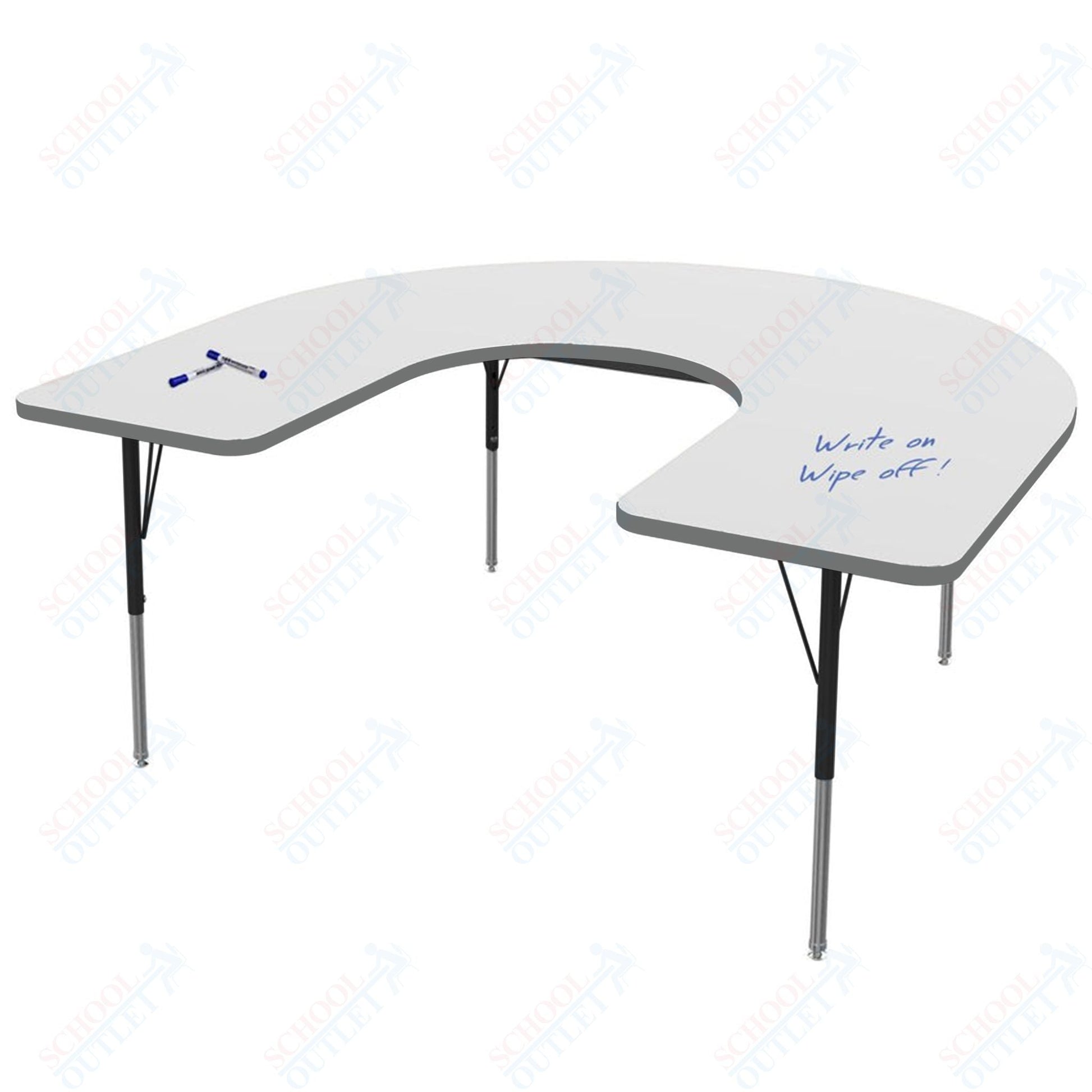 Marco MG2200 Series Horseshoe Activity Table w/ Dry Erase Top 60" x 66" Adj Height 21" - 30" (MG2270 - DB) - SchoolOutlet