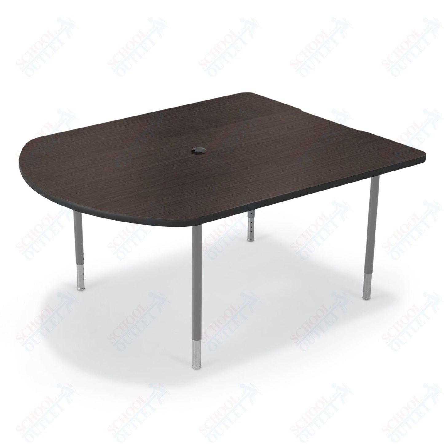 Mooreco 5' MediaSpace - D - Shape AV Table - Platinum Horseshoe Legs and Black Edgeband (Mooreco 27750) - SchoolOutlet
