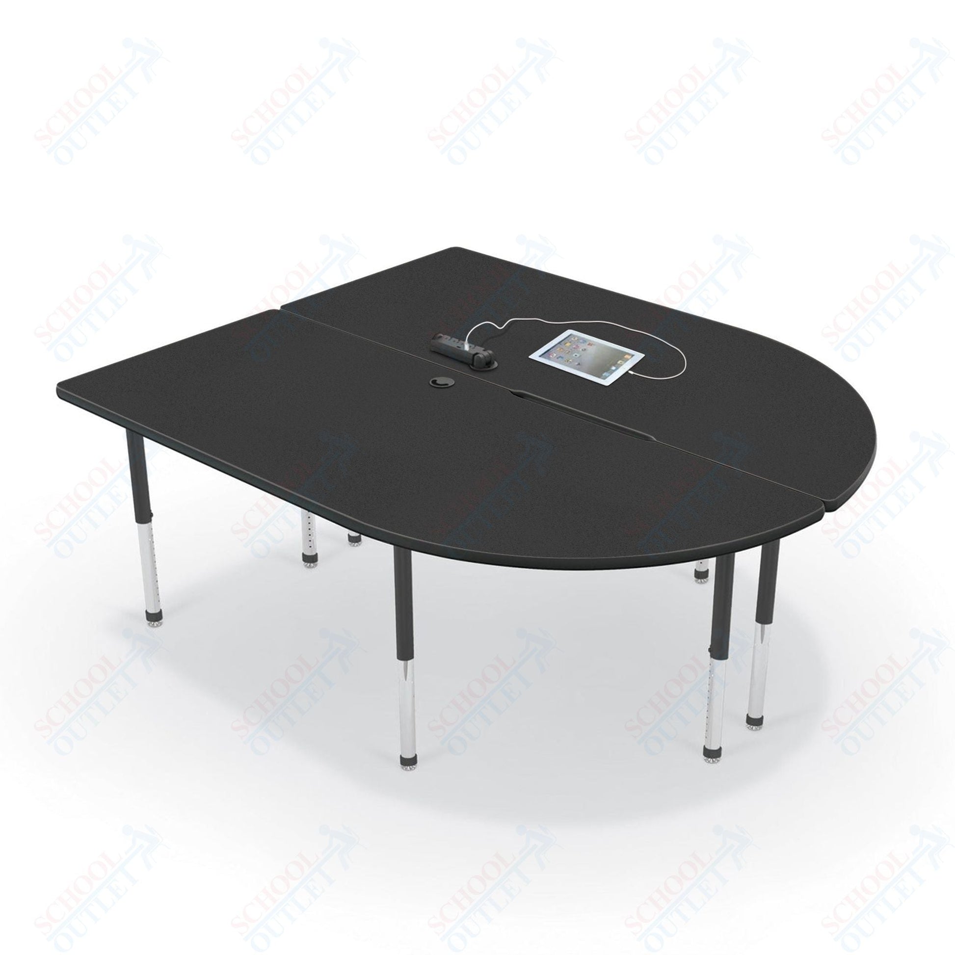 Mooreco 6' MediaSpace - Split Piece D - Shape AV Table - Black Legs and Black Edgeband (Mooreco 27755) - SchoolOutlet