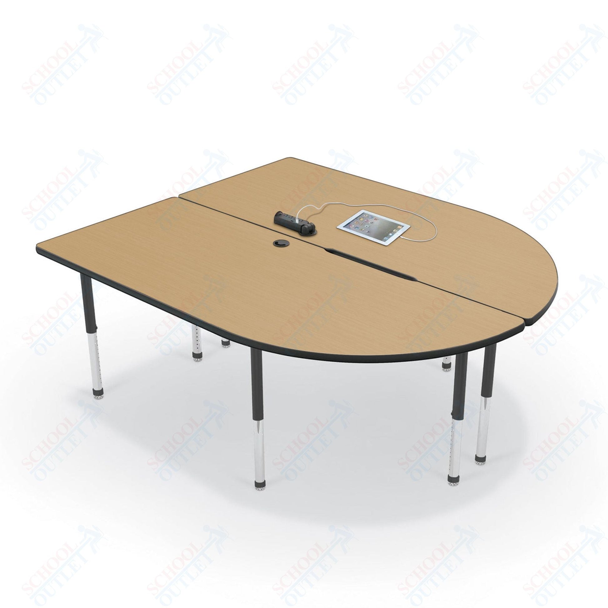 Mooreco 6' MediaSpace - Split Piece D - Shape AV Table - Black Legs and Black Edgeband (Mooreco 27755) - SchoolOutlet